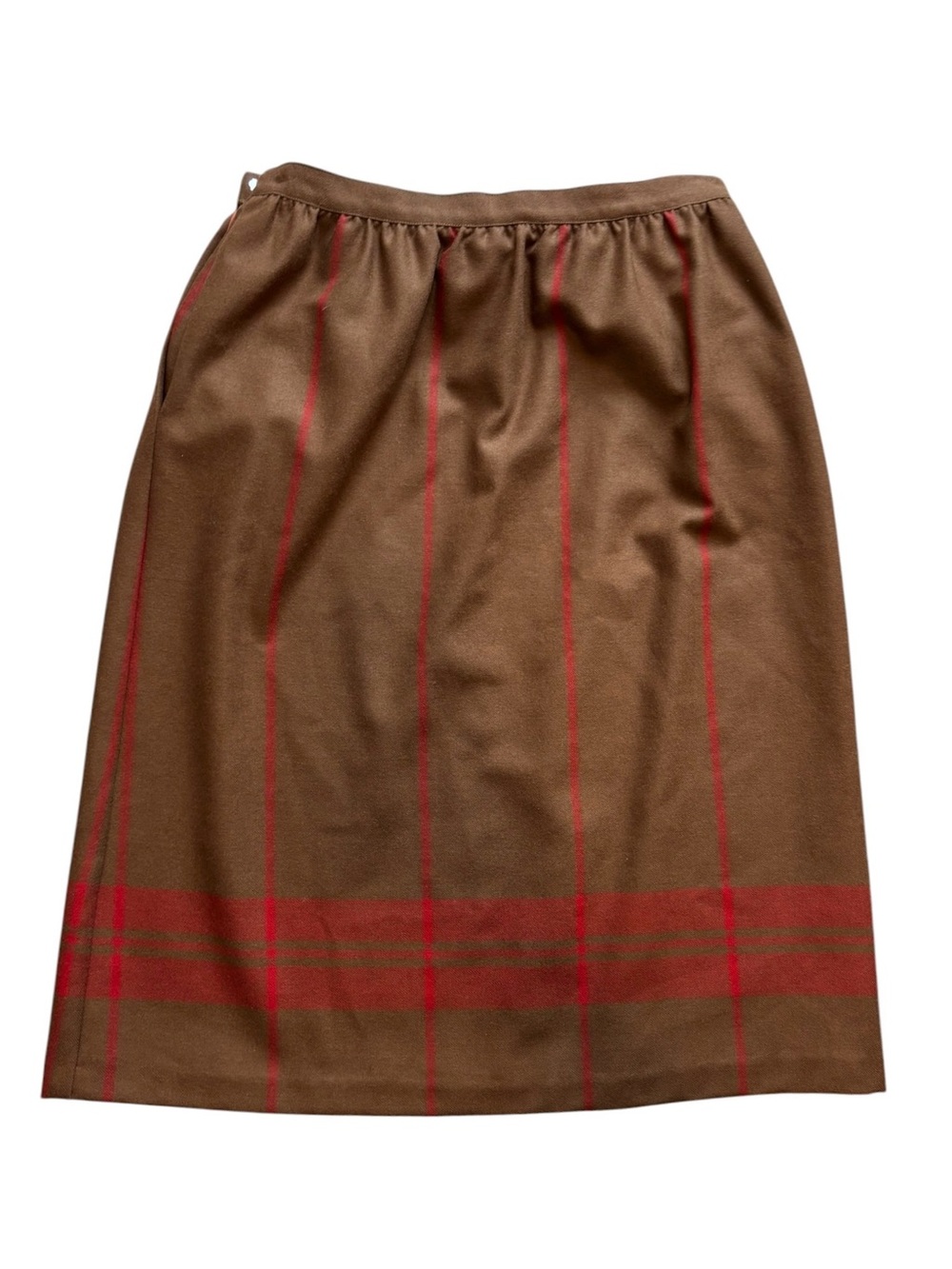 Pure Wool Skirt Vintage Plaid Brown Orange Schrader Sport NY 14 Cottagecore Girl